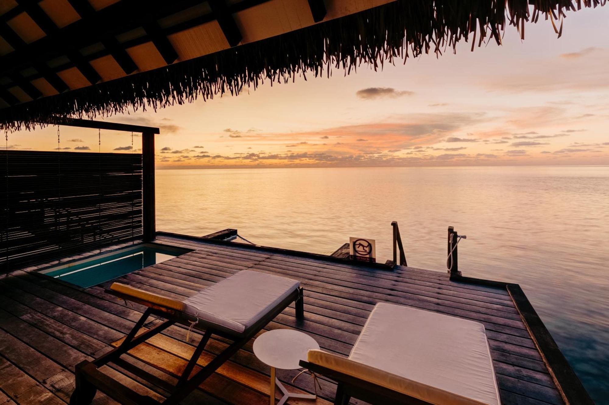 Sunset Water Bungalow Jacuzzi Enjoy a Complimentary return speedboat transfers 7 or transfers 1– up to 2 guests Valid stays until 31 Oct 2027,1506890641:JPEG