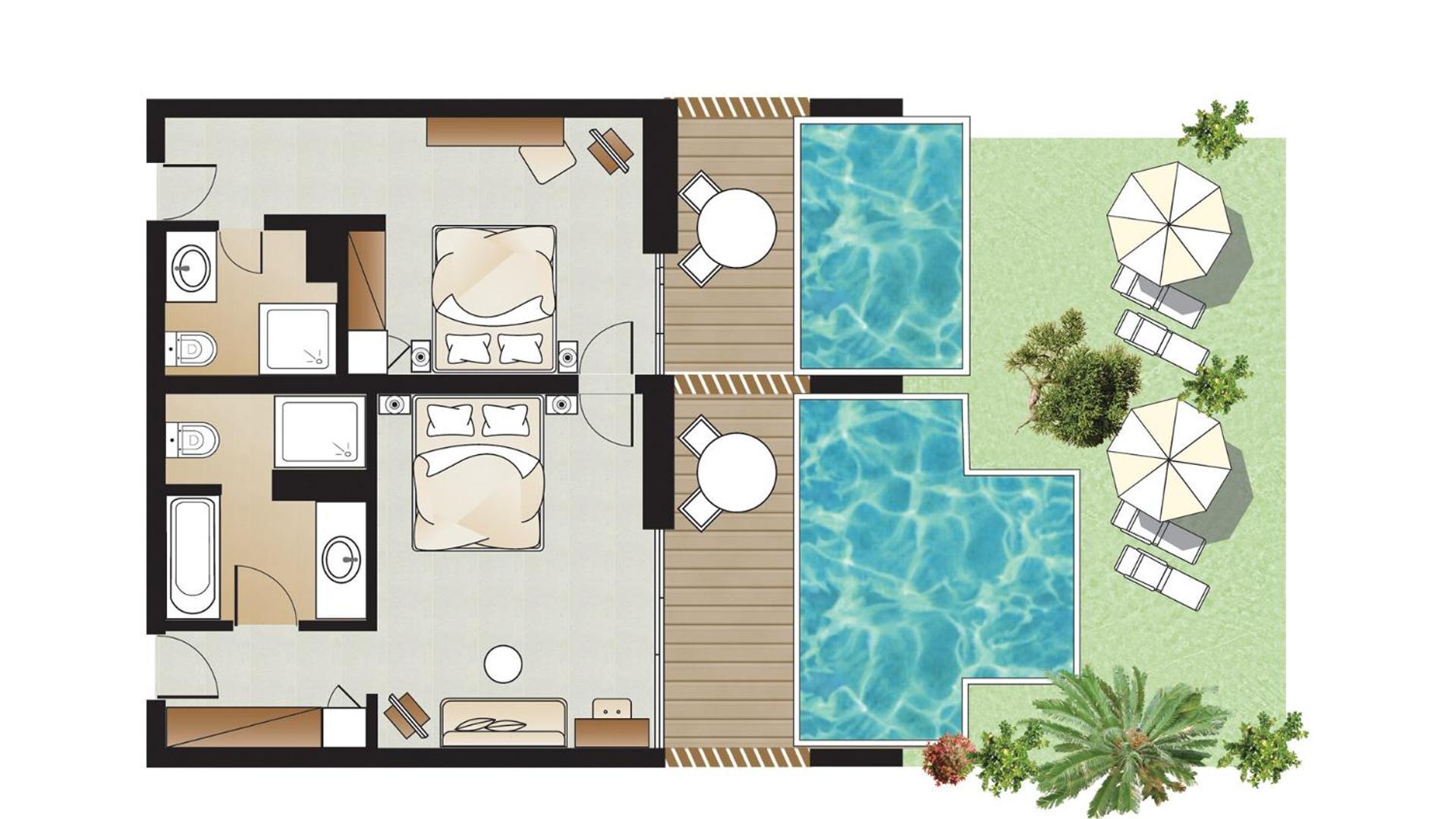 2-Schlafzimmer-Suite – Swim-up